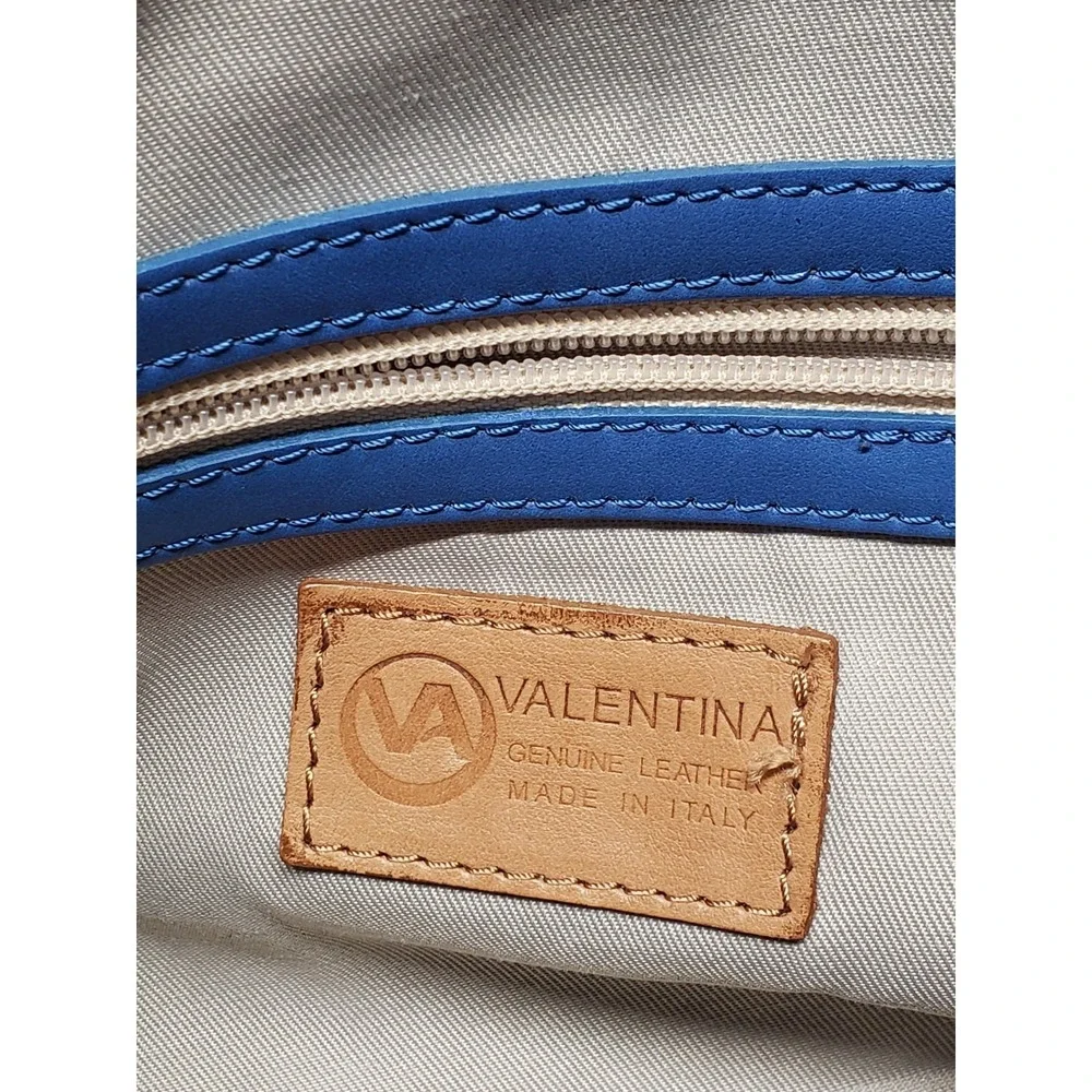 Valentina Women Handbag Blue Brown Zip Detachable Strap Lined‎ Inner Pocket City